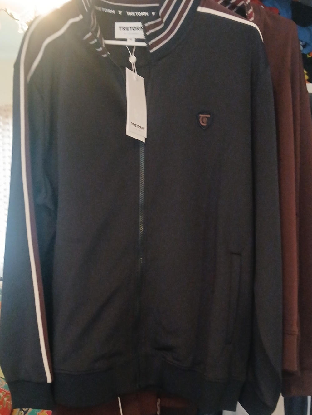 Tretorn Men's Navy Zip-Up Jacket with White Stripe Trim